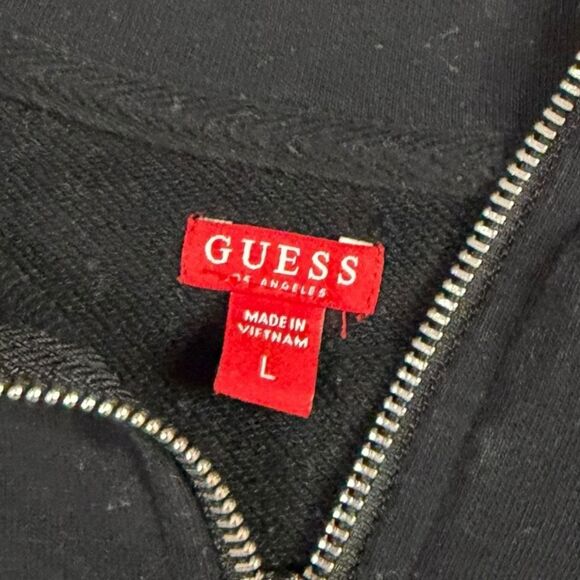 GUESS Women’s Black Cream Beige Long Sleeve Quarter Zip Sweatshirt Size Large - Picture 3 of 5